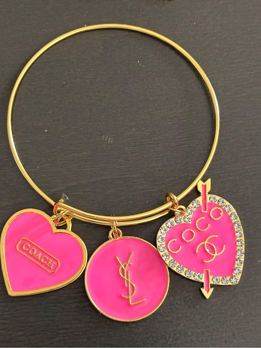 Hot Pink and Gold Charm Bangle Bracelet